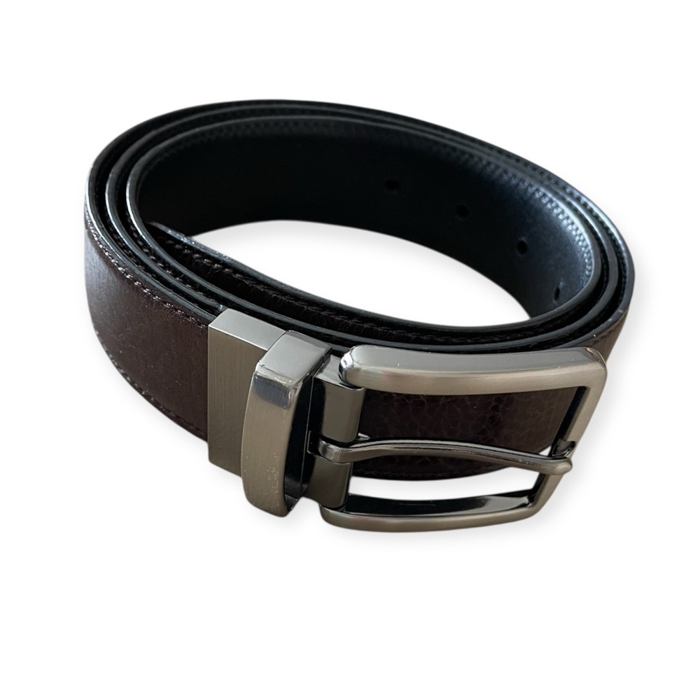 Men's Italian Leather Belt Reversible Black/Brown, Polished & Brushed Buckle